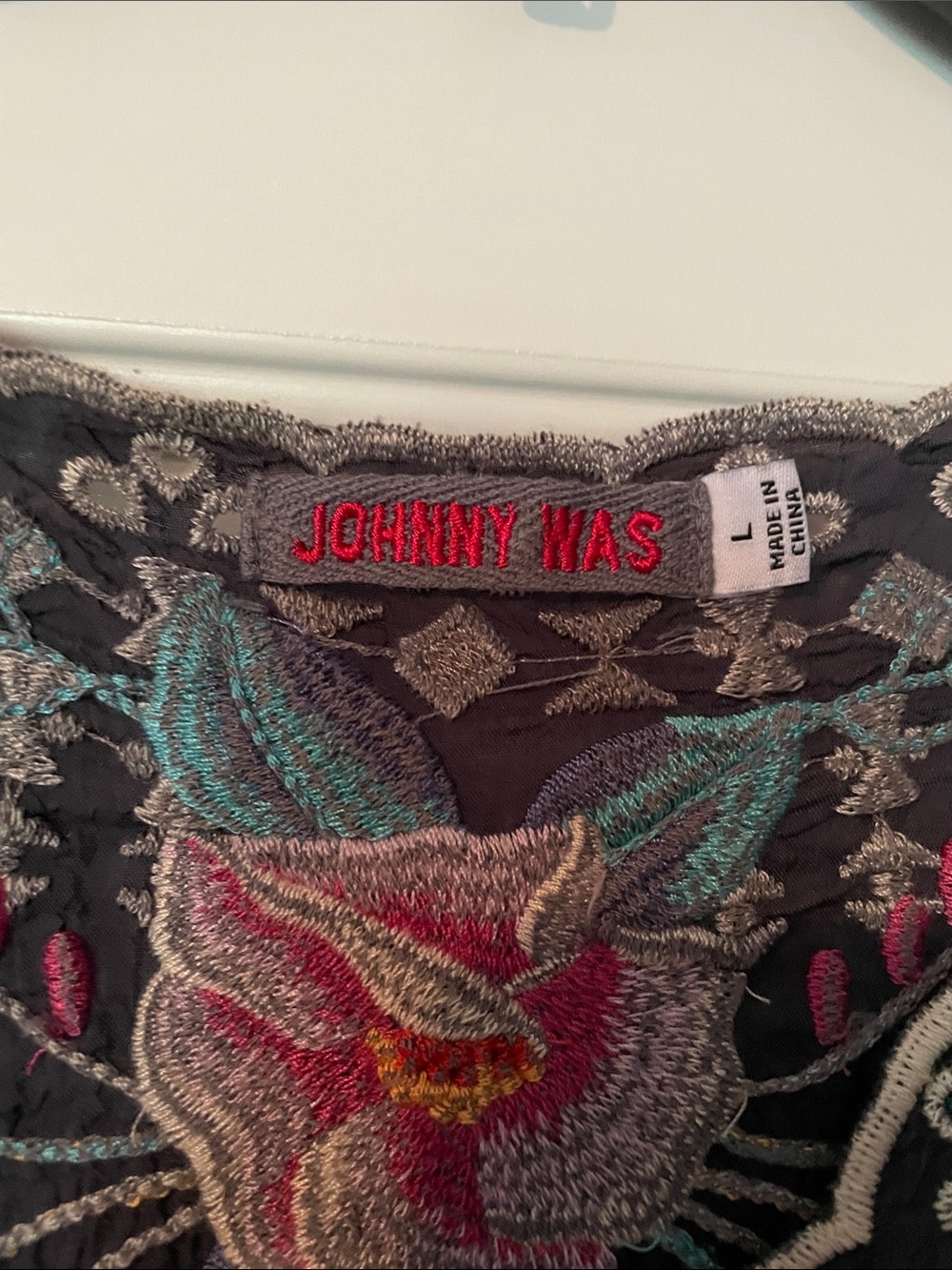 Johnny Was Black Floral Embroidered Midi Dress - Picture 2 of 7